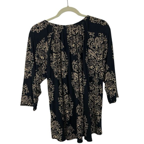 Lucky Brand Womens Tunic Top size 2X Black Tan Floral Paisley Boho Knit Casual - Picture 5 of 12